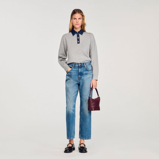 Sandro Sweater with denim collar