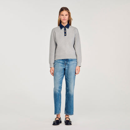 Sandro Sweater with denim collar