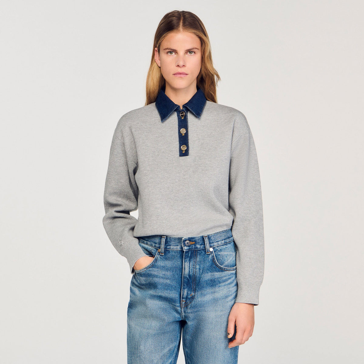 Sandro Sweater with denim collar
