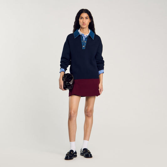 Sandro sweater with denim collar