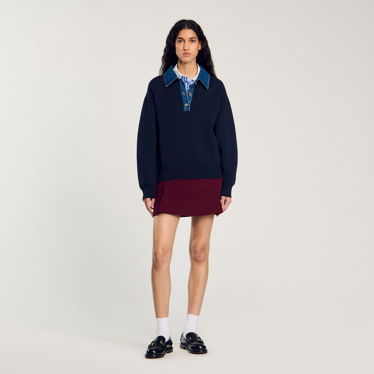 Sandro sweater with denim collar
