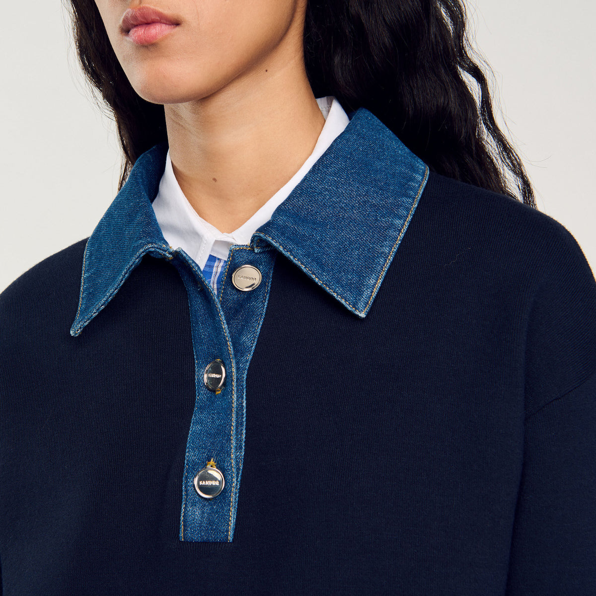 Sandro sweater with denim collar