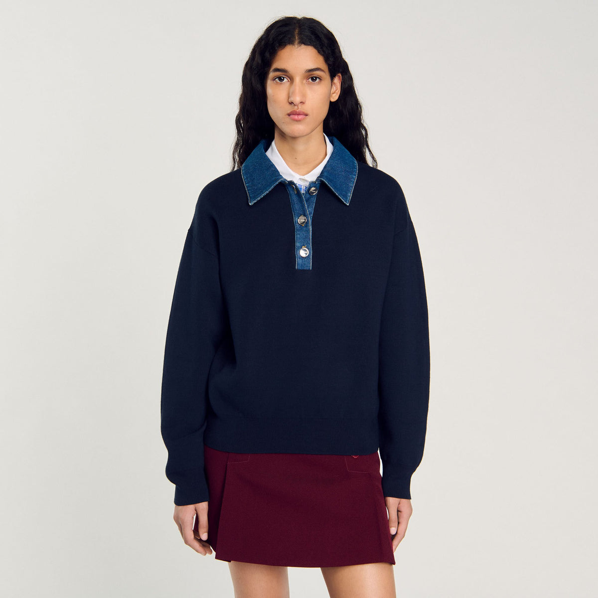 Sandro sweater with denim collar