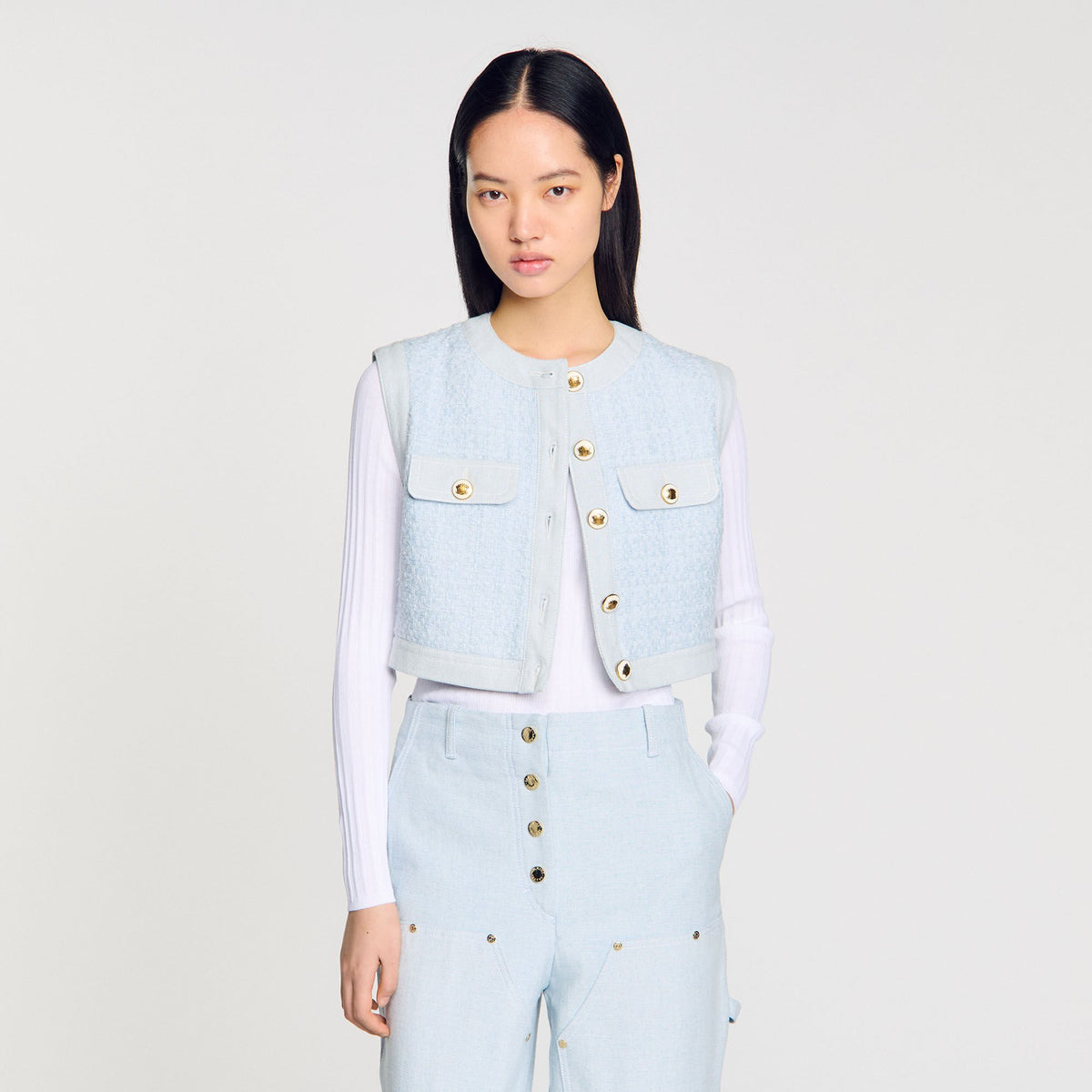 Sandro Ribbed sweater with Tunisian collar