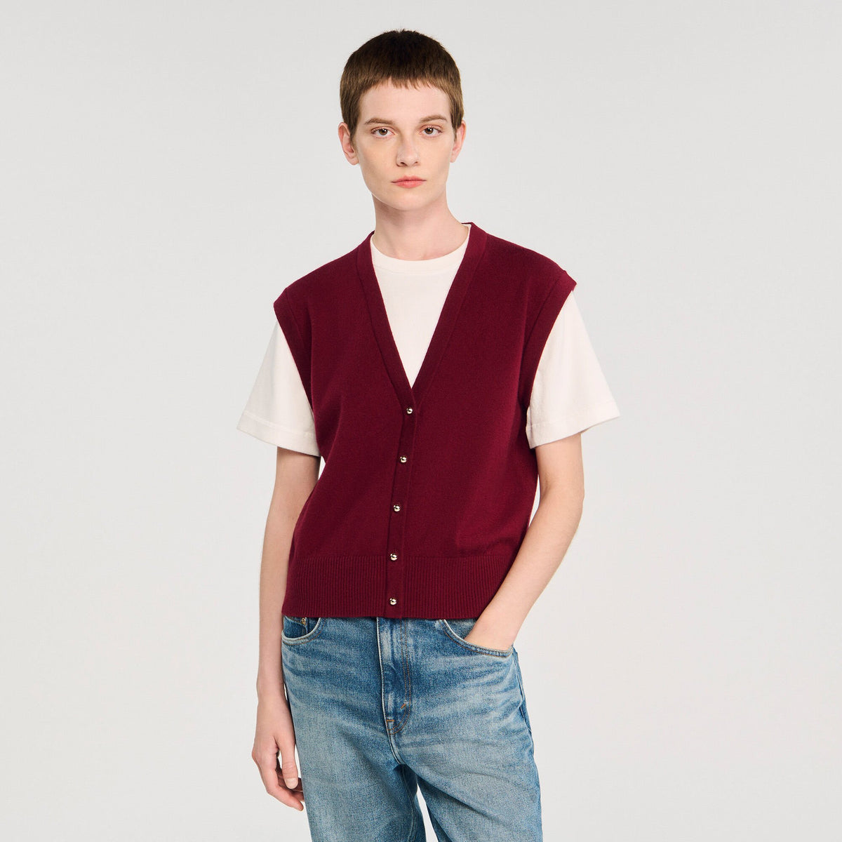 Sandro Two-tone wool and cashmere sweater