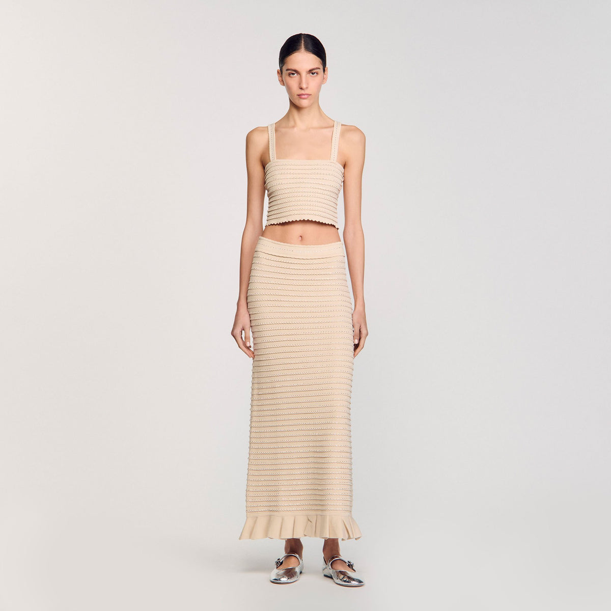 Sandro Rhinestone knit crop top