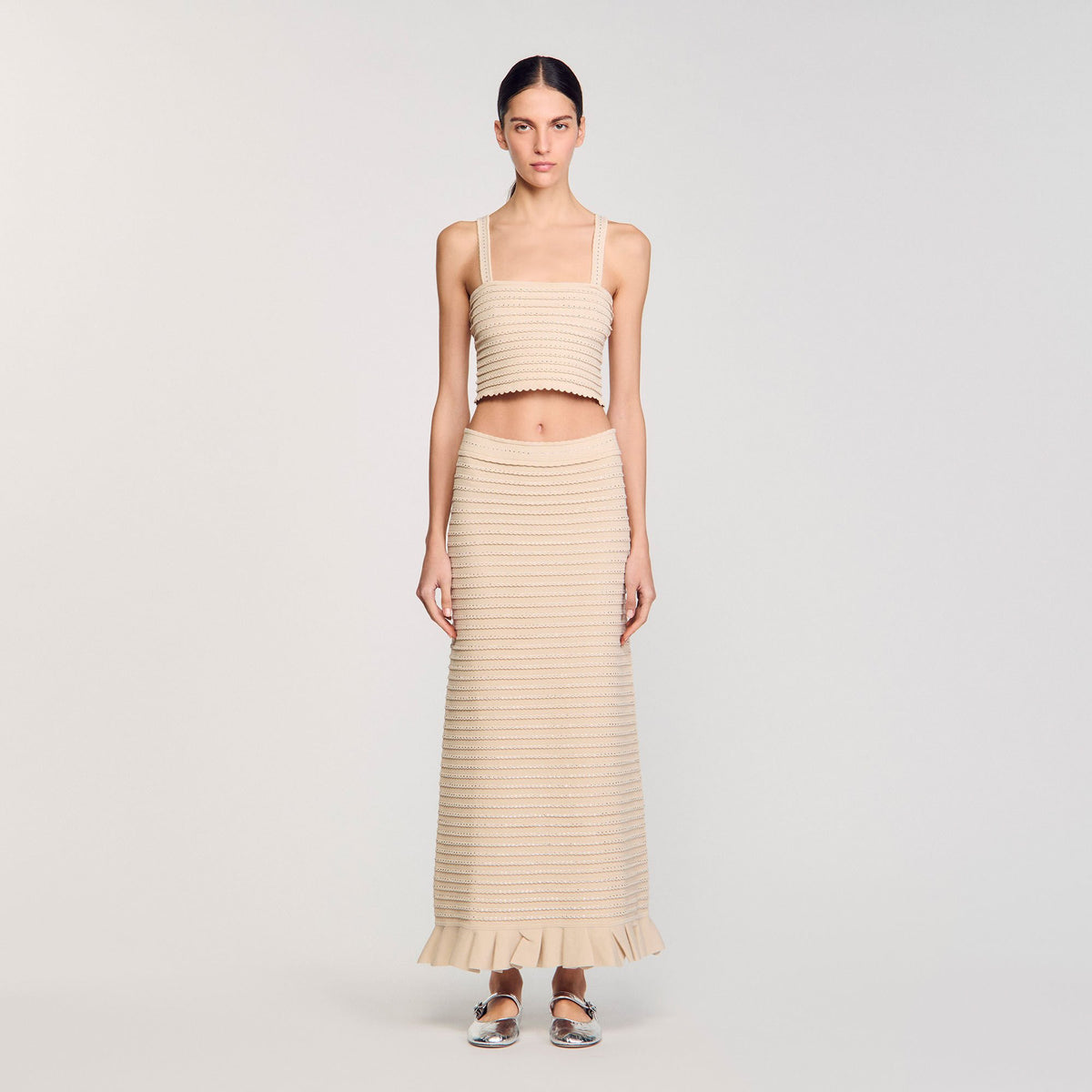 Sandro Rhinestone knit crop top