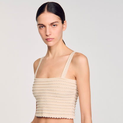 Sandro Rhinestone knit crop top