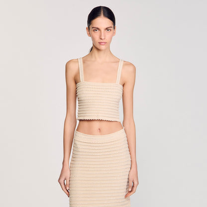 Sandro Rhinestone knit crop top