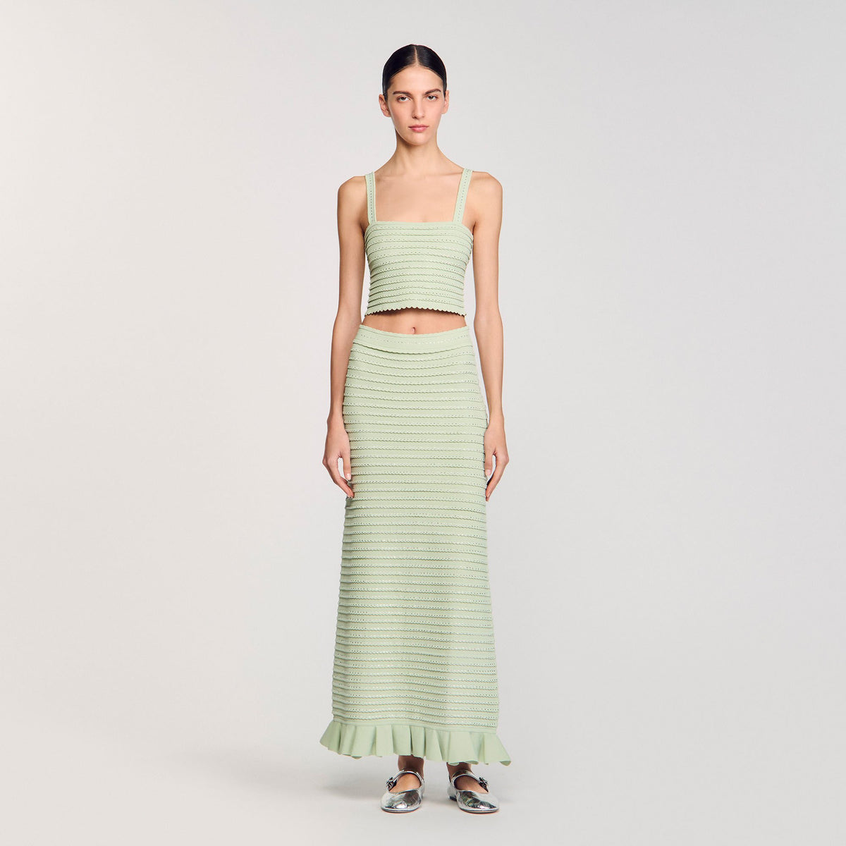 Sandro Rhinestone knit crop top