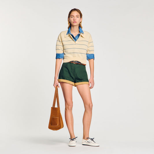 Sandro Cropped striped knitted sweater