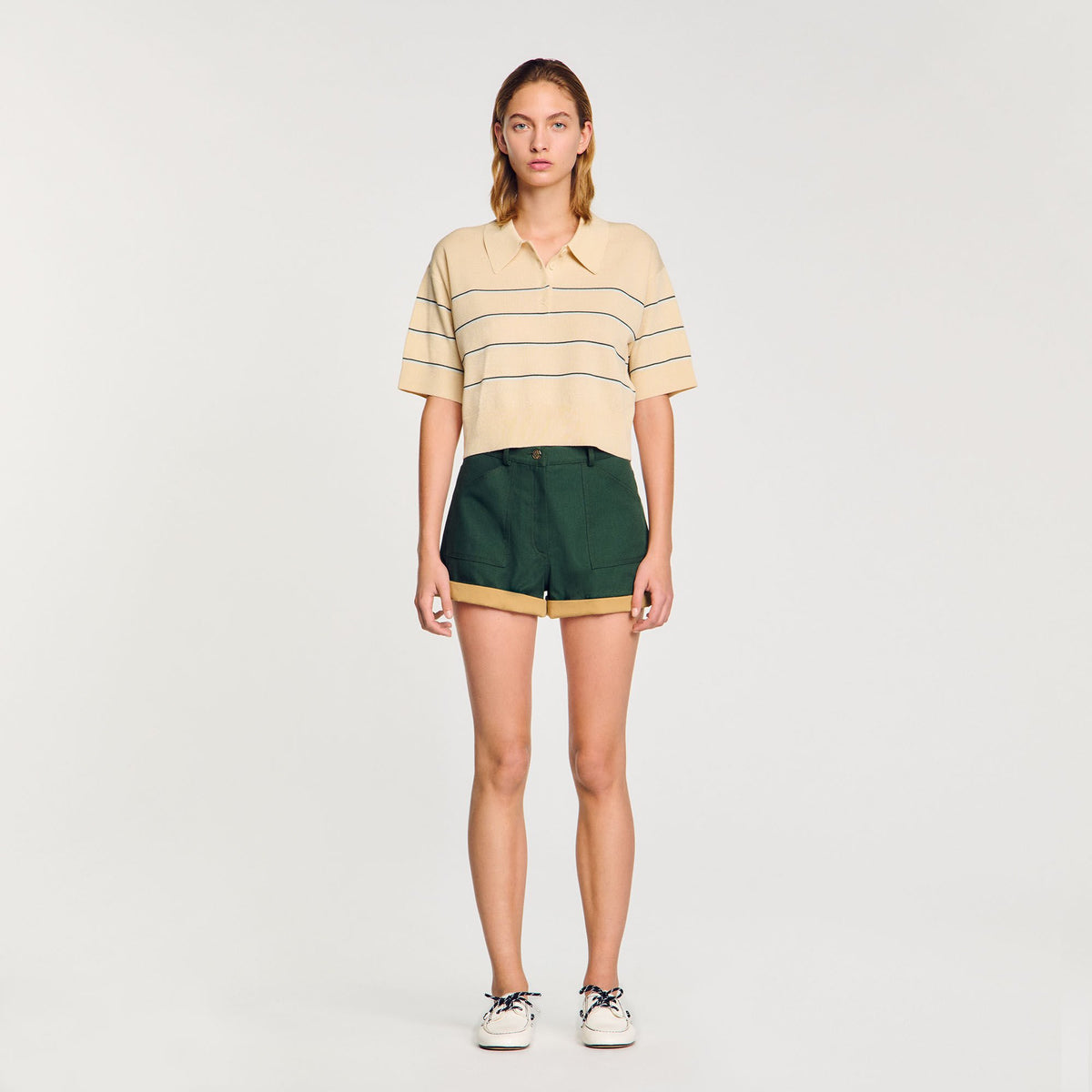 Sandro Cropped striped knitted sweater