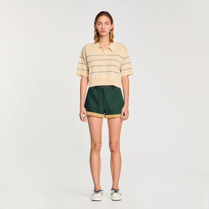 Sandro Cropped striped knitted sweater