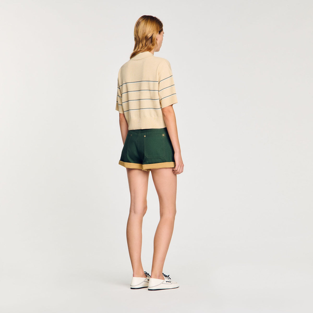 Sandro Cropped striped knitted sweater