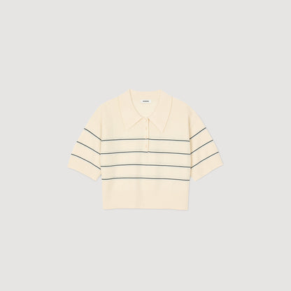 Sandro Cropped striped knitted sweater