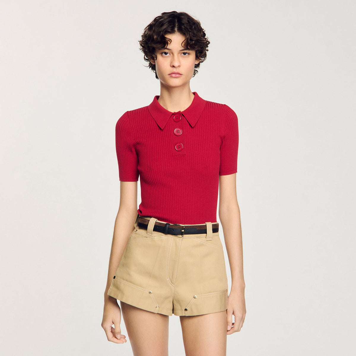 Sandro Rib knit polo shirt
