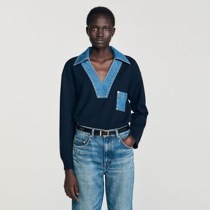 Sandro Sweater with denim details