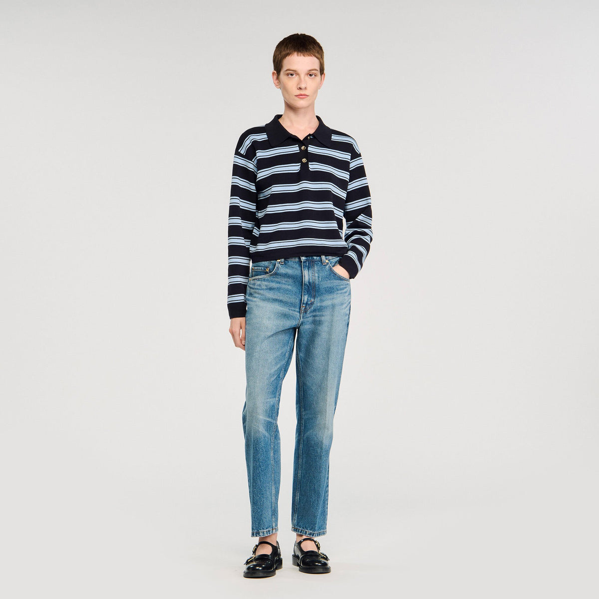 Sandro Striped polo sweater