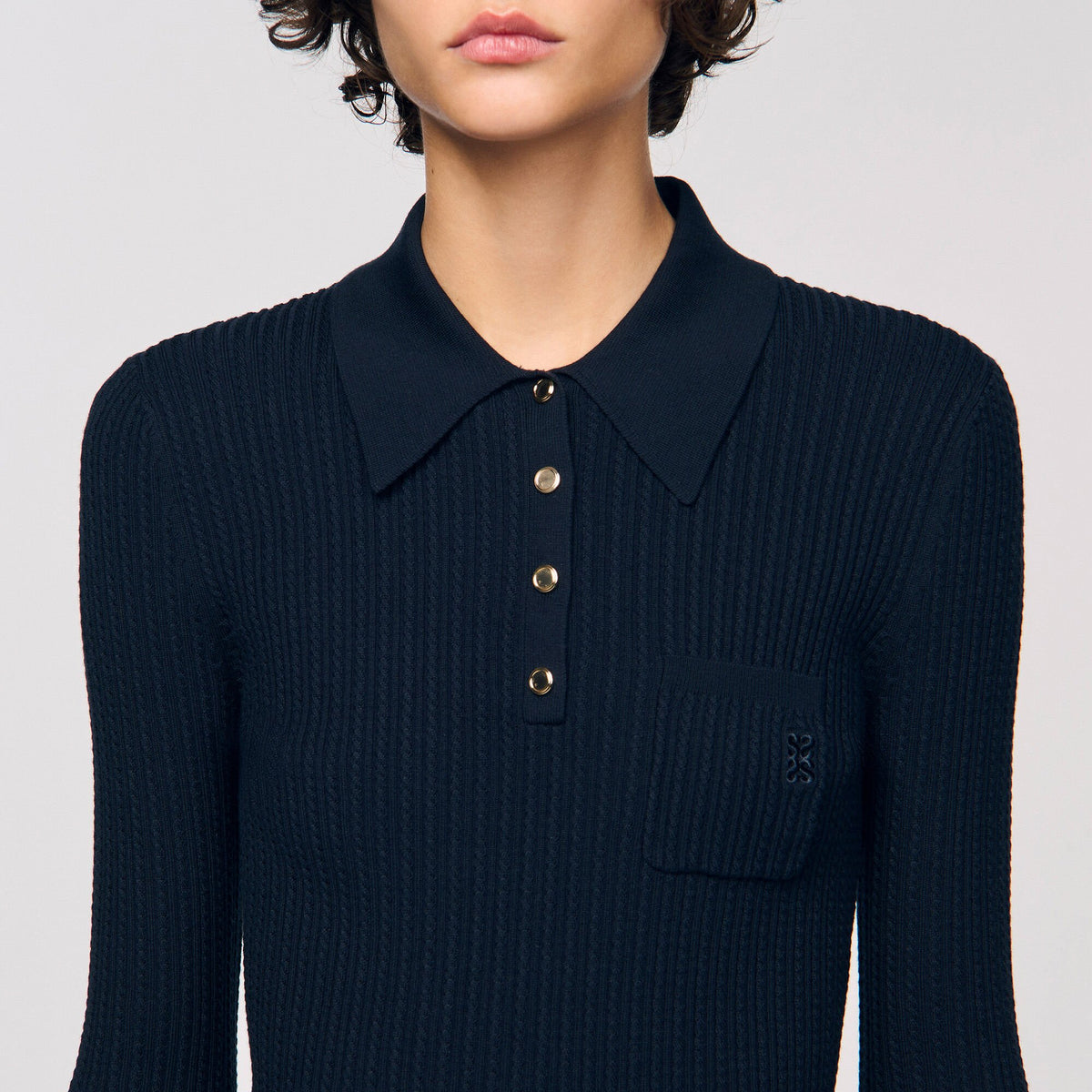 Sandro Cable knit polo sweater
