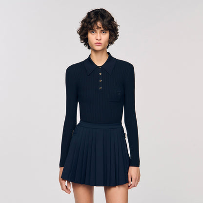Sandro Cable knit polo sweater