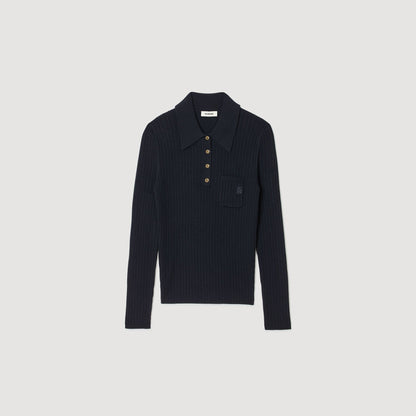 Sandro Cable knit polo sweater