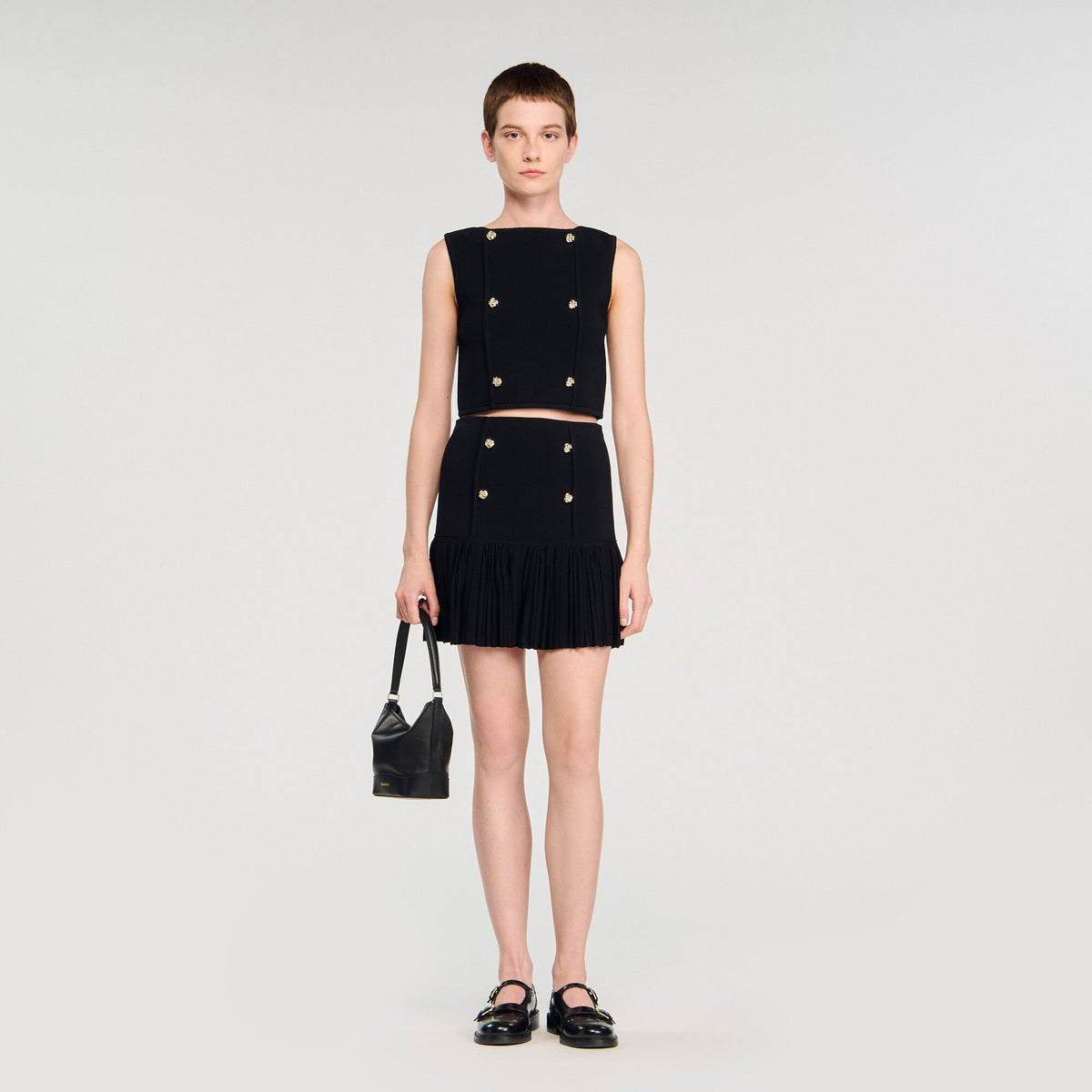 Sandro Button detail cropped knit top