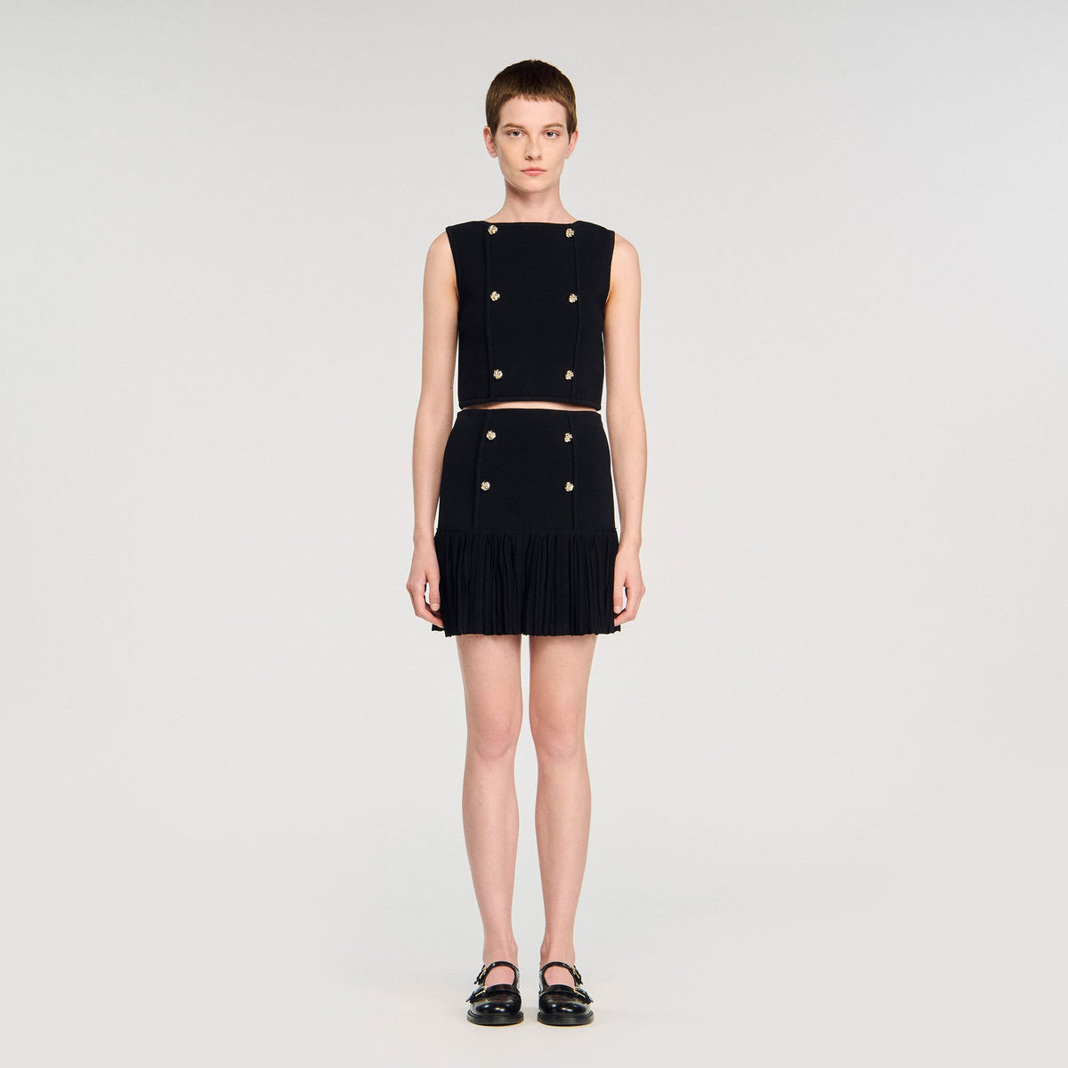 Sandro Button detail cropped knit top
