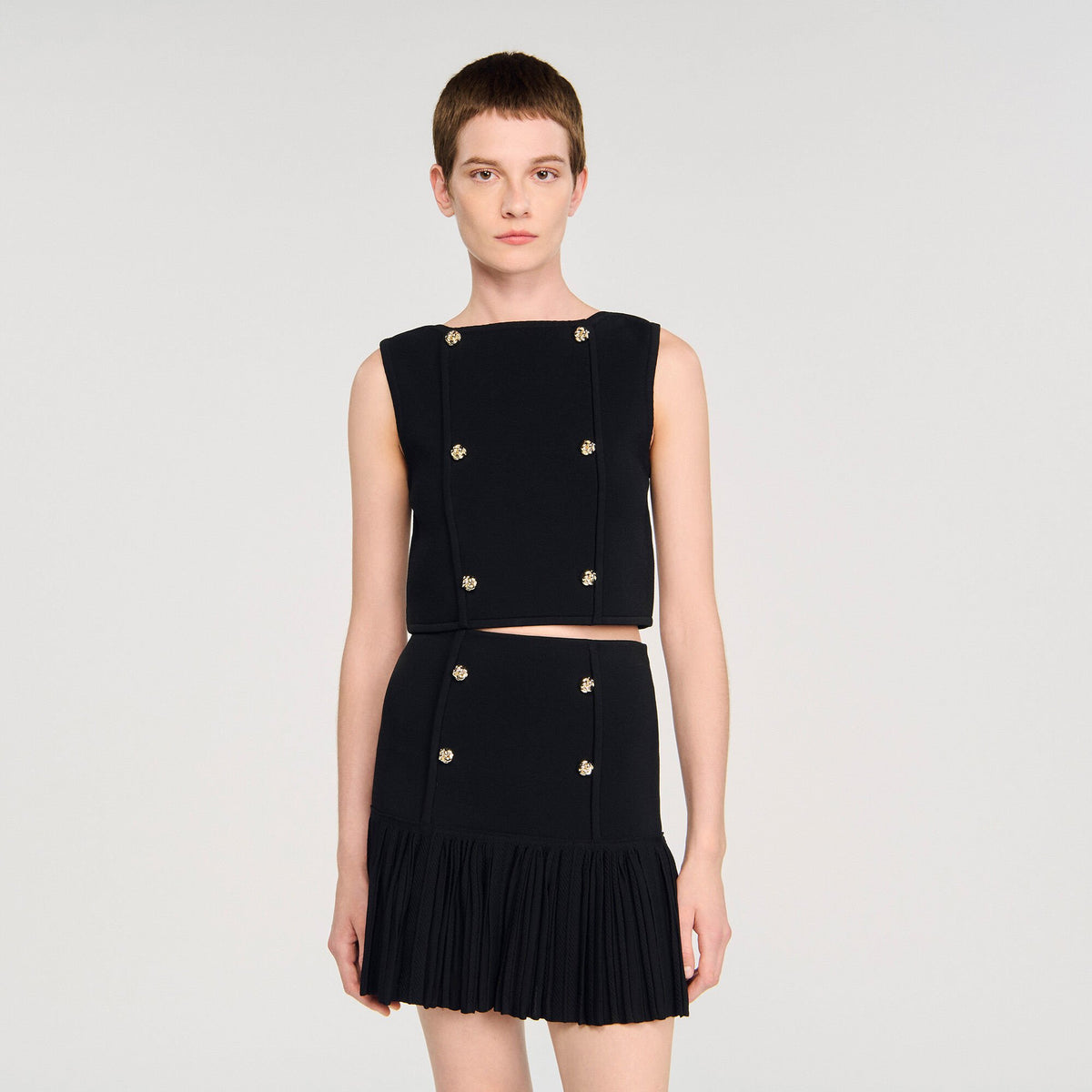 Sandro Button detail cropped knit top