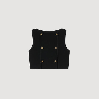 Sandro Button detail cropped knit top