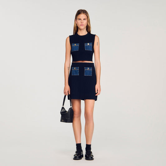 Sandro Knit and denim top