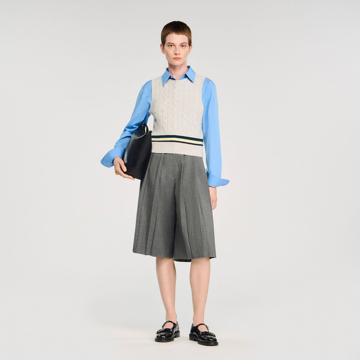 Sandro Sleeveless cropped cable knit sweater