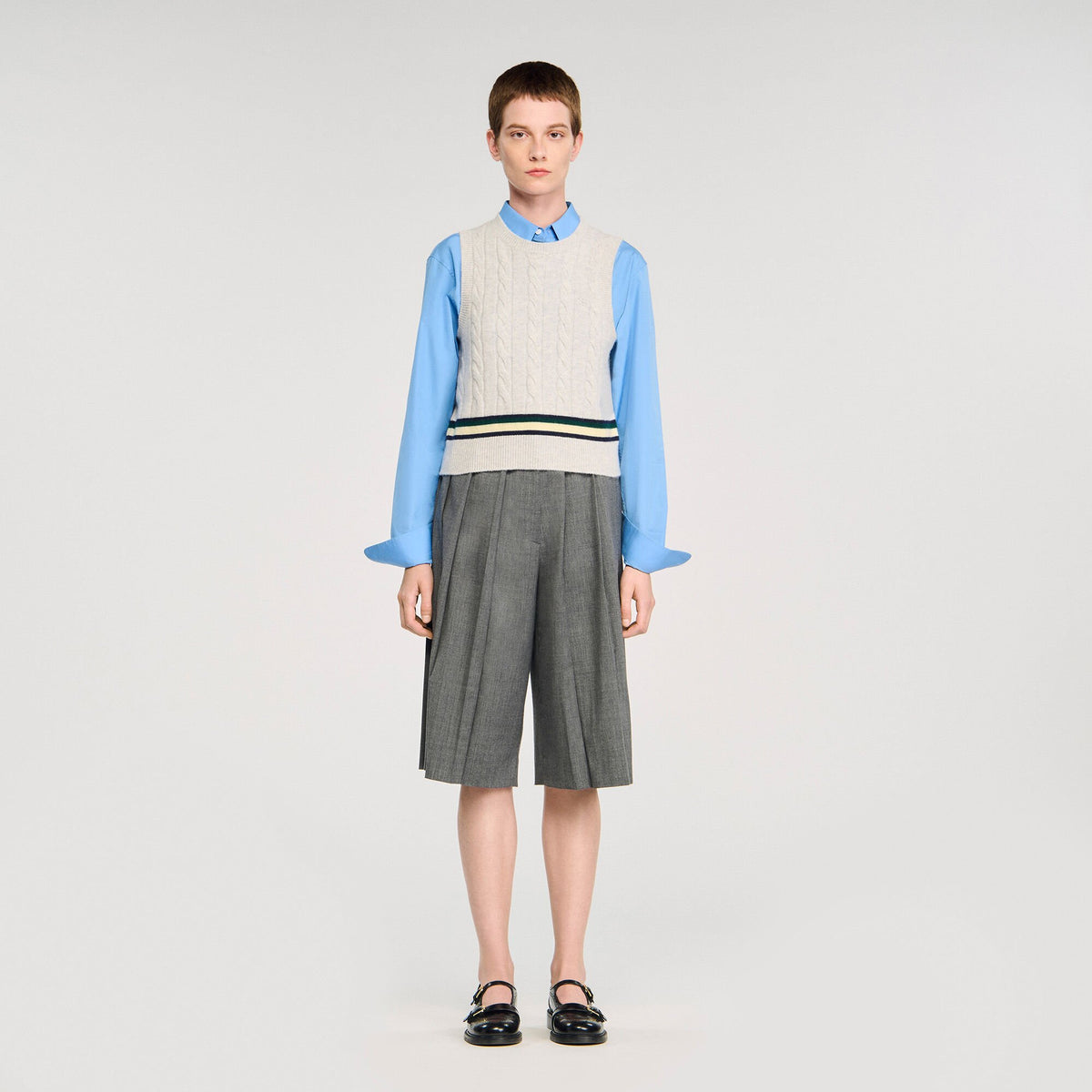 Sandro Sleeveless cropped cable knit sweater