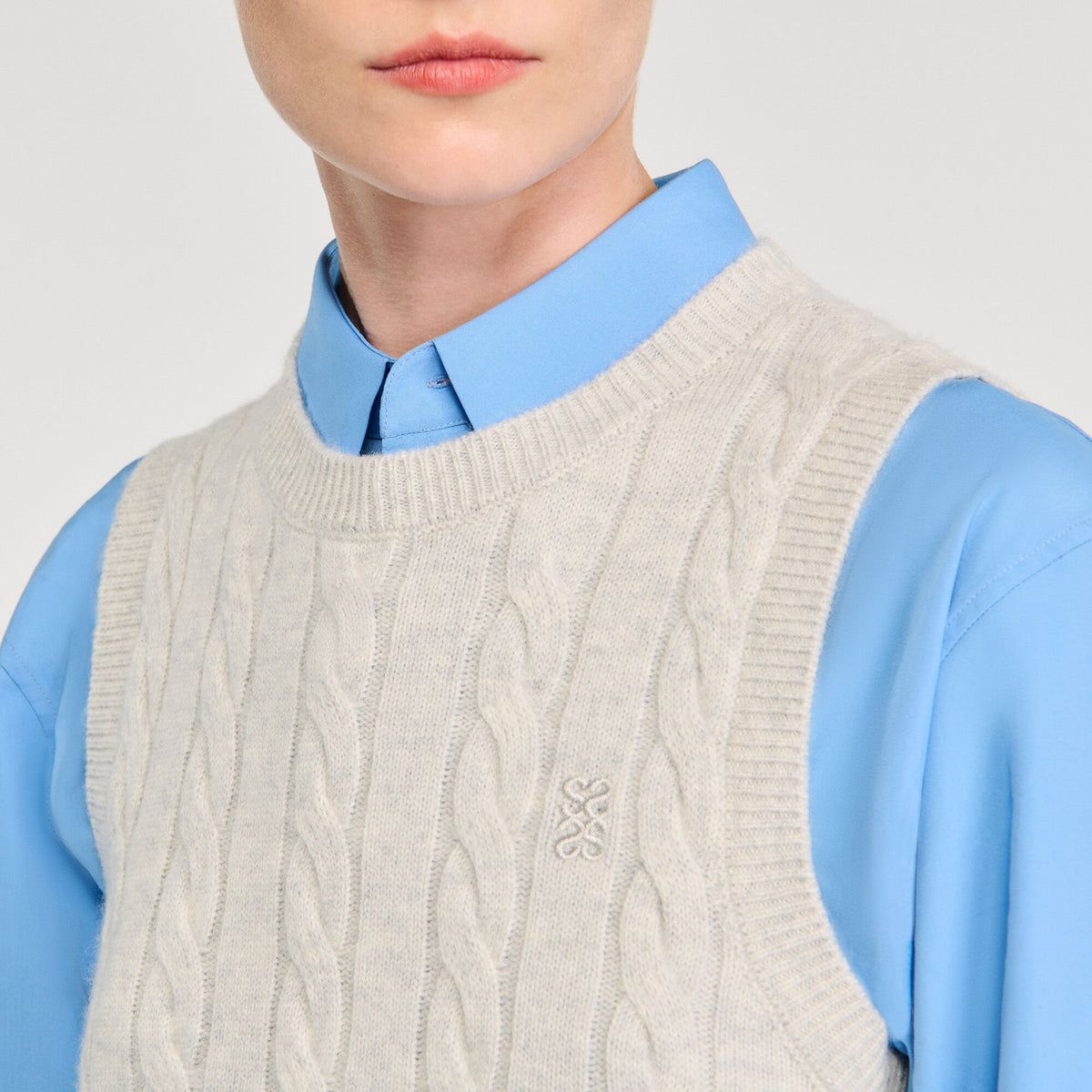 Sandro Sleeveless cropped cable knit sweater