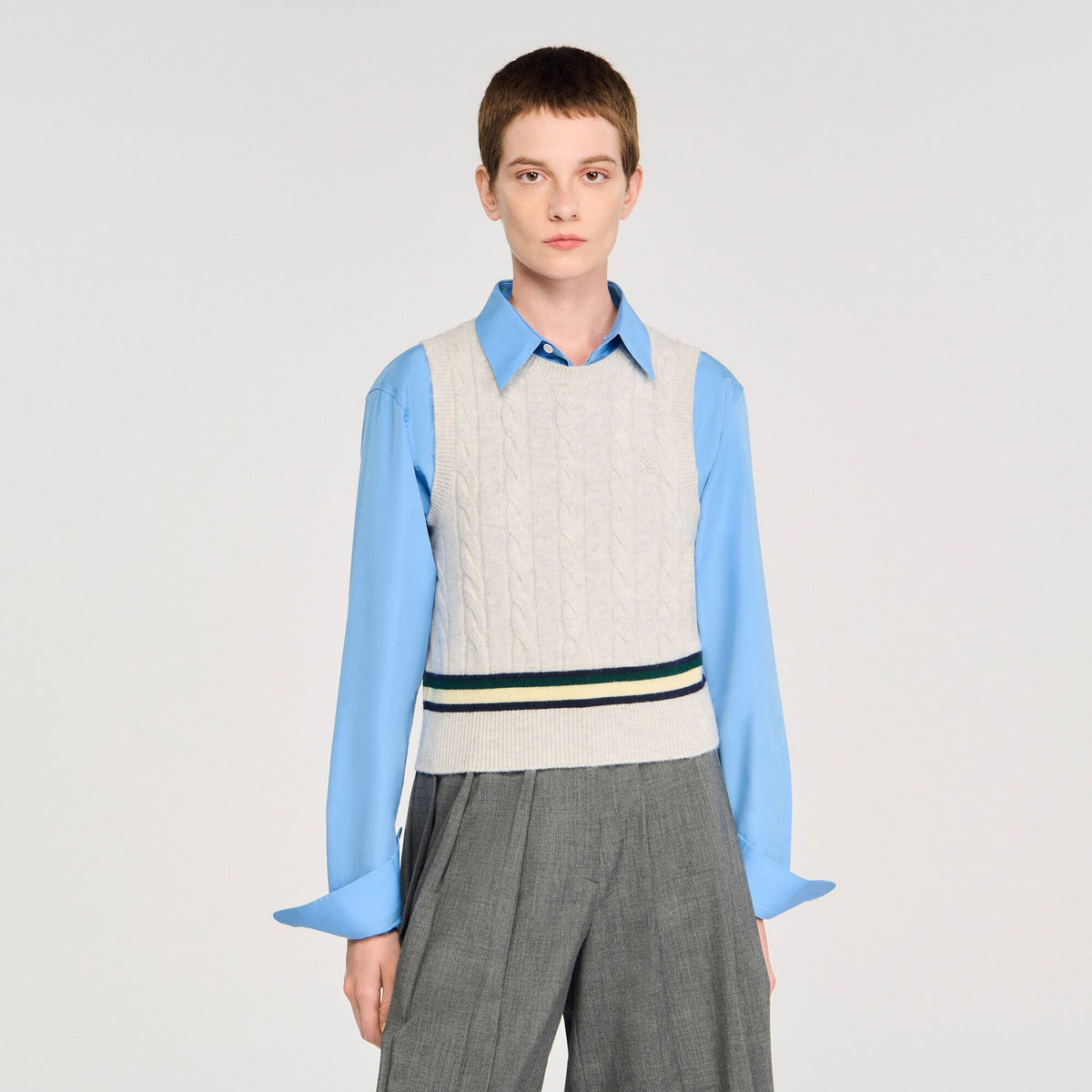 Sandro Sleeveless cropped cable knit sweater