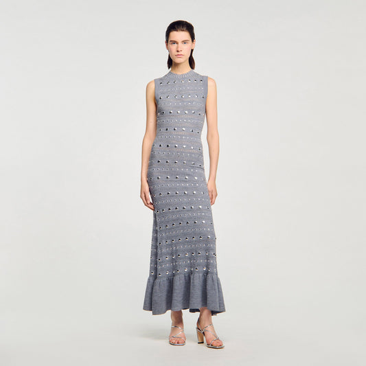Sandro Knit maxi dress with studs