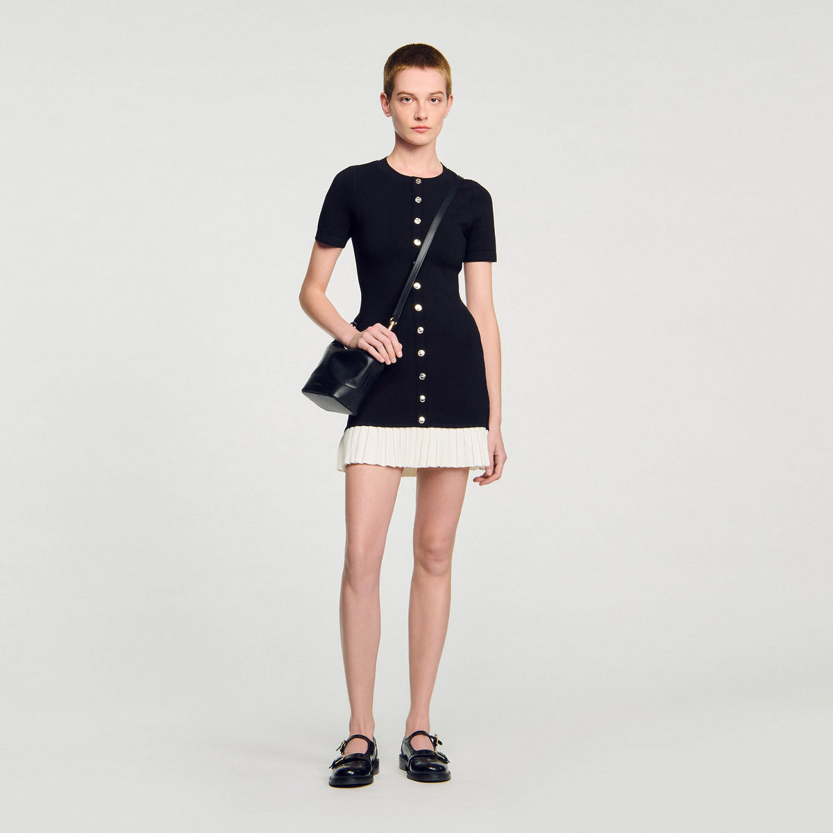Sandro Mini knit dress with ruffle