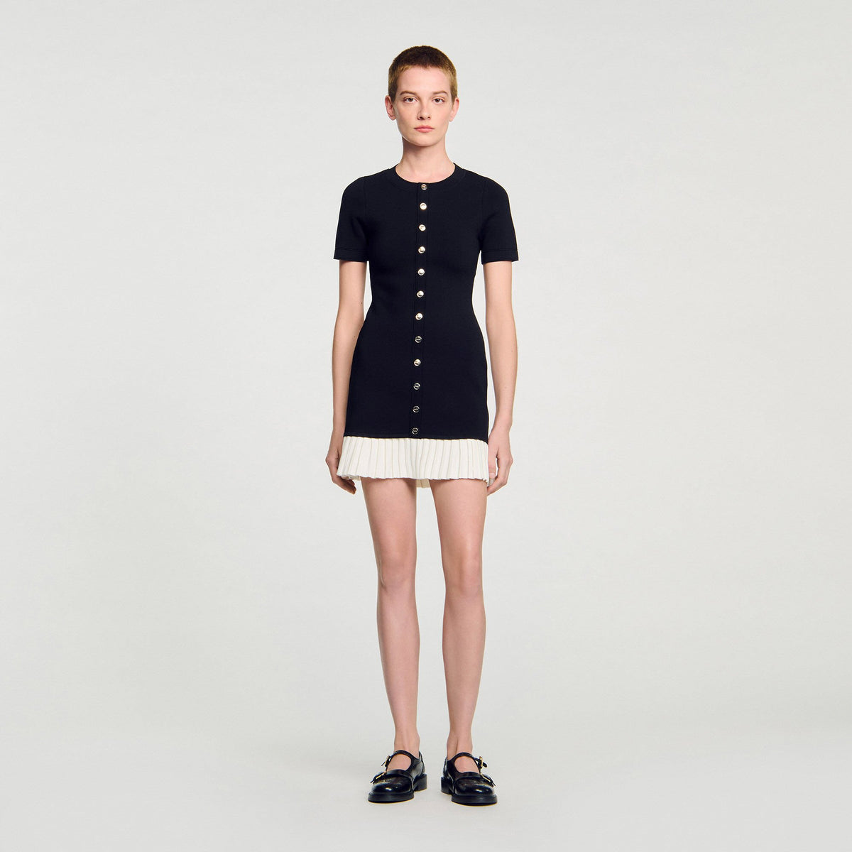 Sandro Mini knit dress with ruffle