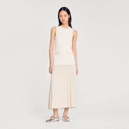 Sandro Pearl bead knit maxi dress