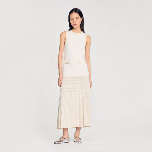 Sandro Pearl bead knit maxi dress