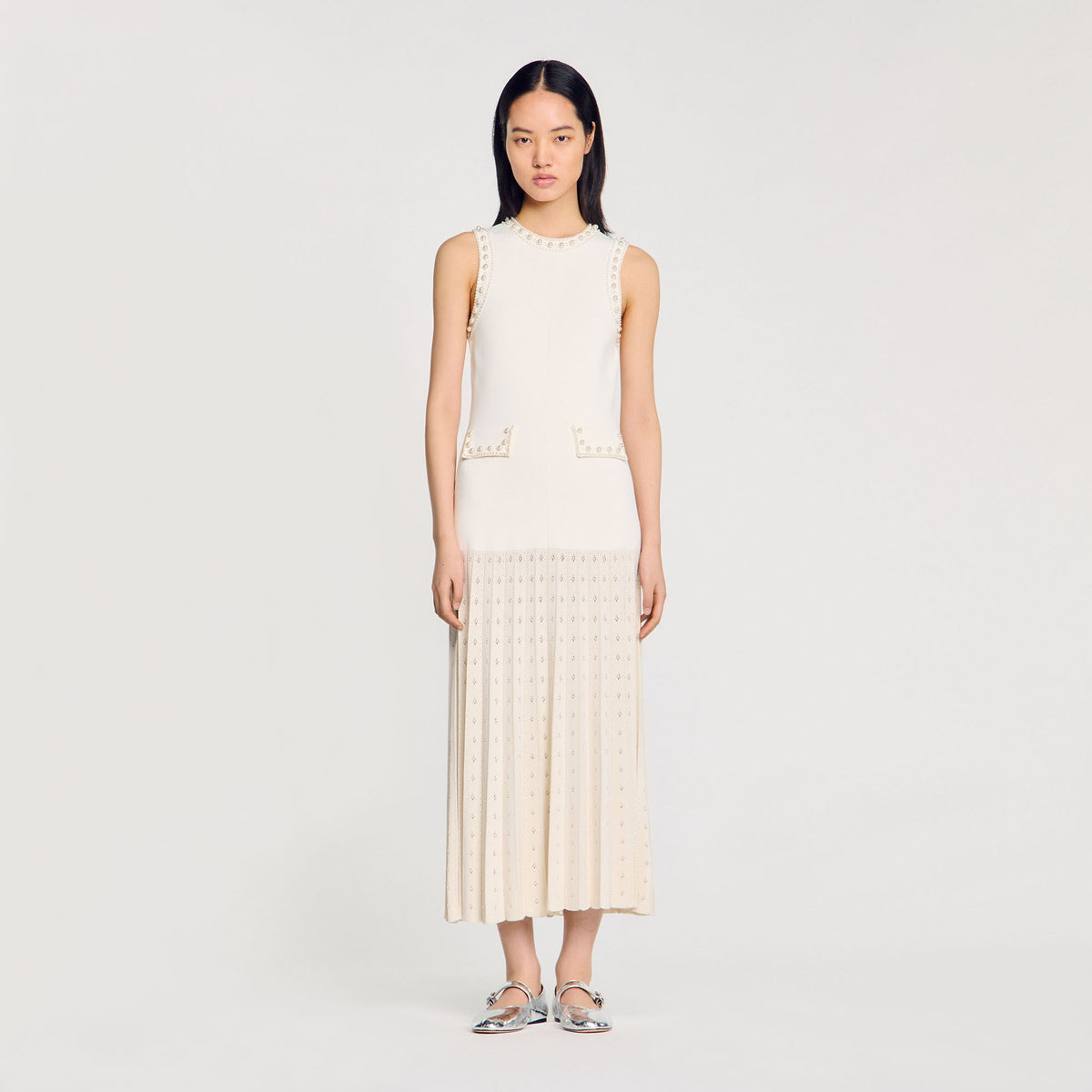 Sandro Pearl bead knit maxi dress