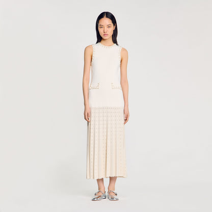 Sandro Pearl bead knit maxi dress