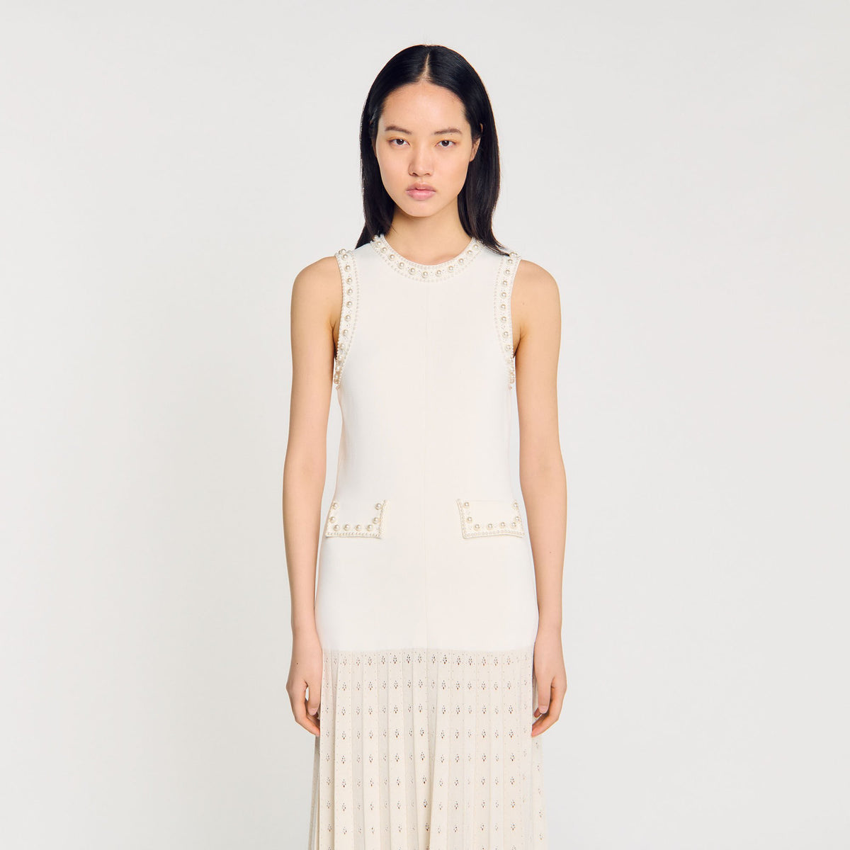 Sandro Pearl bead knit maxi dress