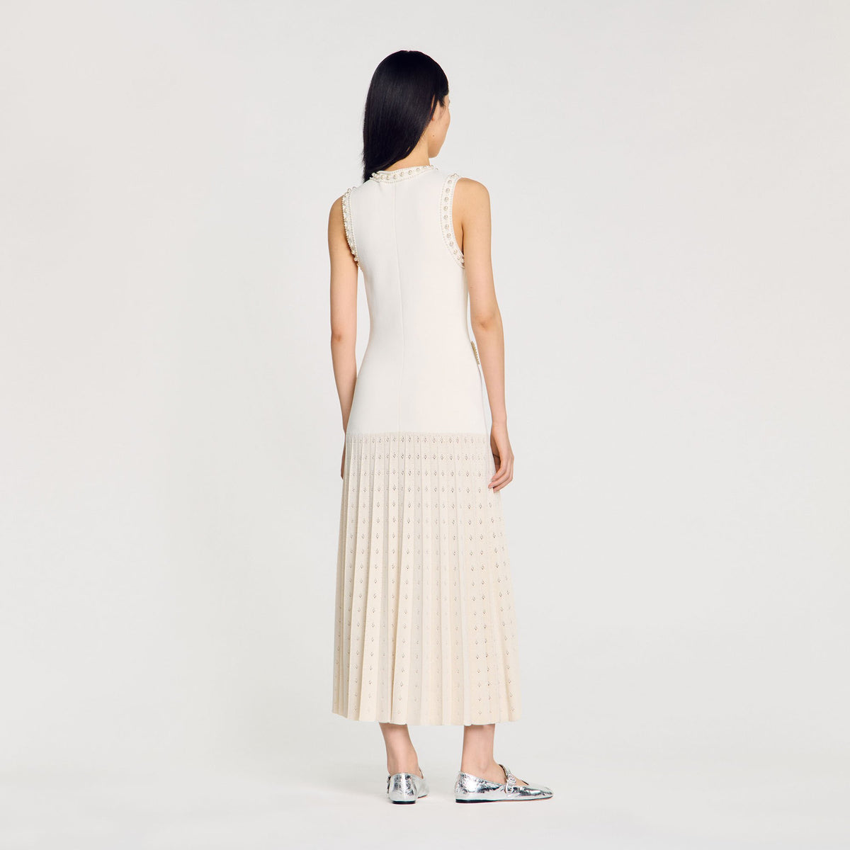 Sandro Pearl bead knit maxi dress