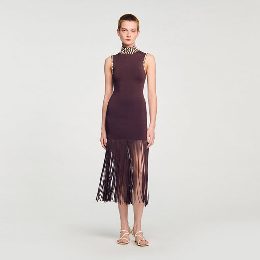 Sandro Fringed knit midi dress