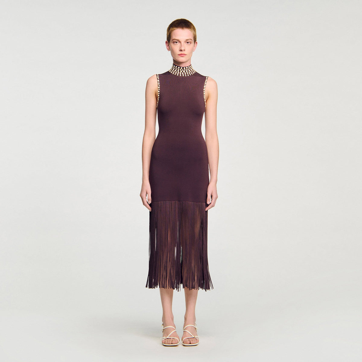 Sandro Fringed knit midi dress