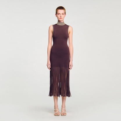 Sandro Fringed knit midi dress