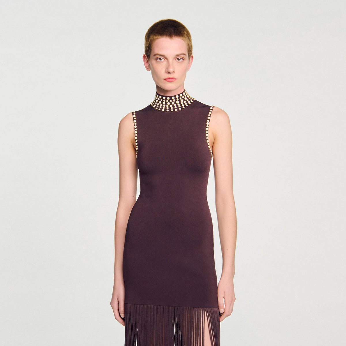 Sandro Fringed knit midi dress
