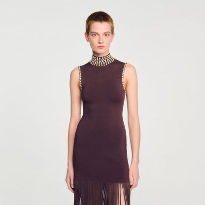 Sandro Fringed knit midi dress