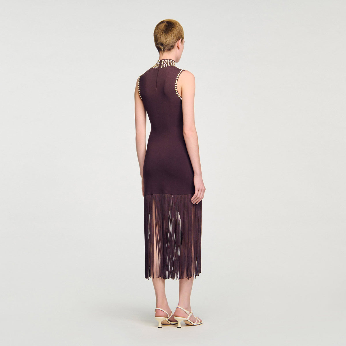 Sandro Fringed knit midi dress