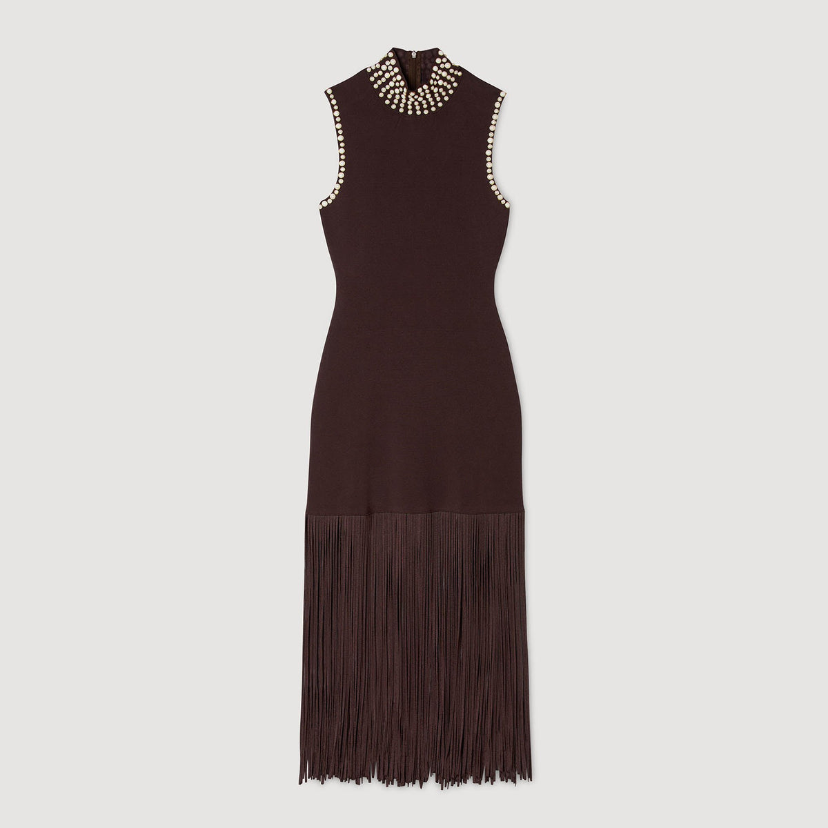 Sandro Fringed knit midi dress
